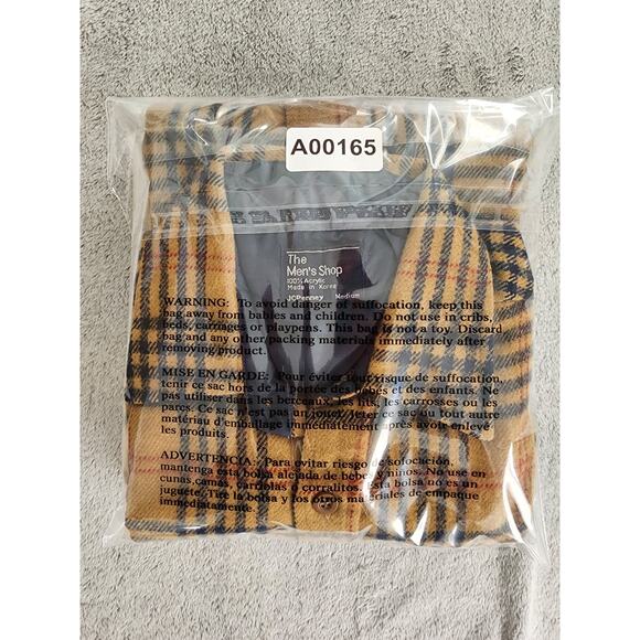 Vintage 70s JCPenney The Mens Shop Plaid Acrylic Flannel Shirt Size M Brown Blue - Picture 7 of 7
